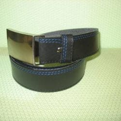 Unique leather belt with blue seam